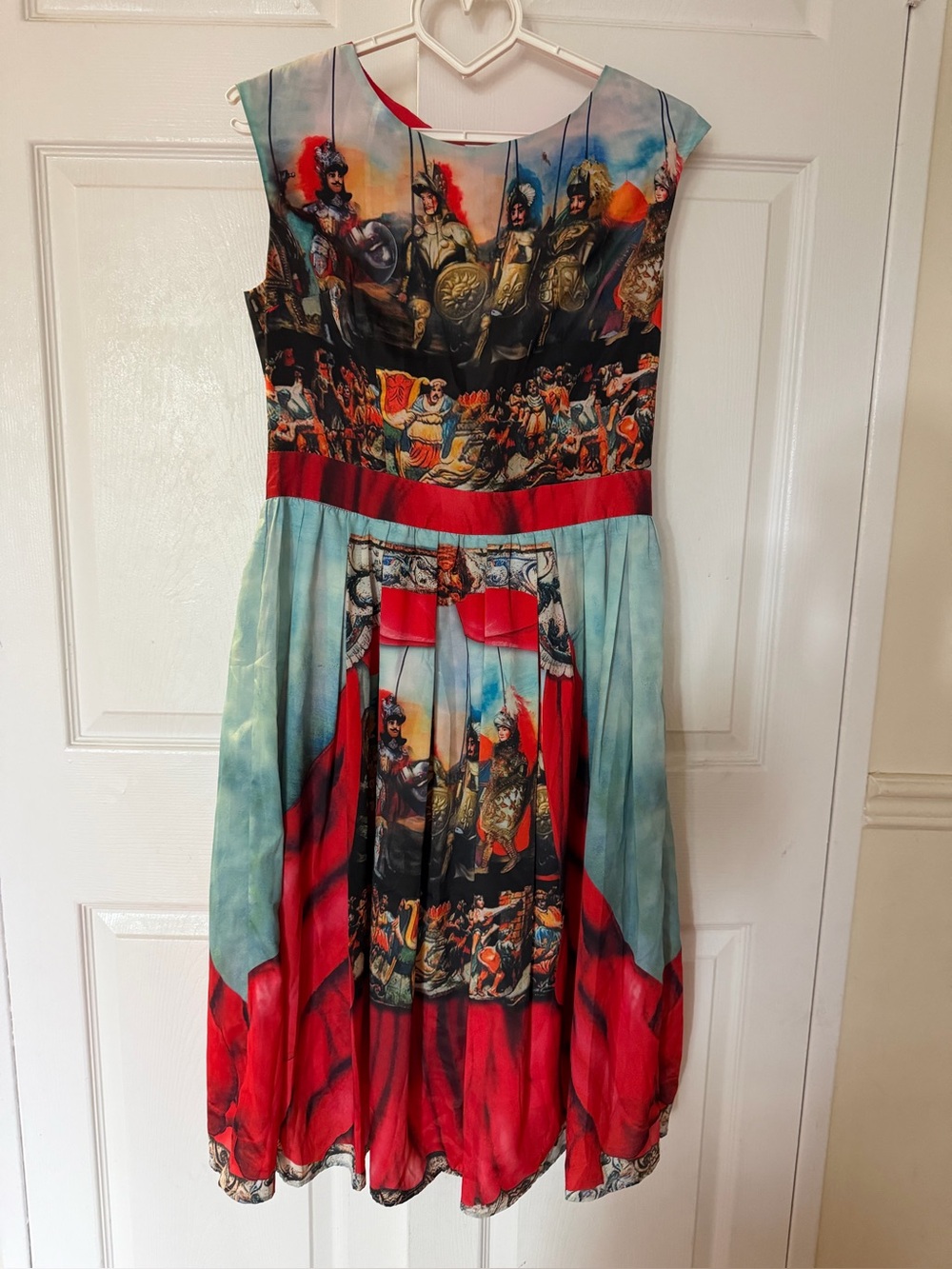 Vibrant Red & Aqua Printed Women's Dress